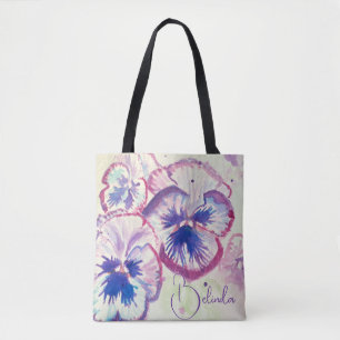 Tote Bag Pansy rose Aquarelle Peinture Florale Filles