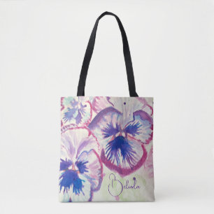Tote Bag Pansy rose Aquarelle Peinture Florale Filles