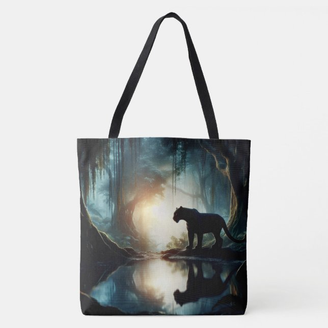 Tote Bag Panthère noire reflétée dans la piscine d'eau dans (Devant)