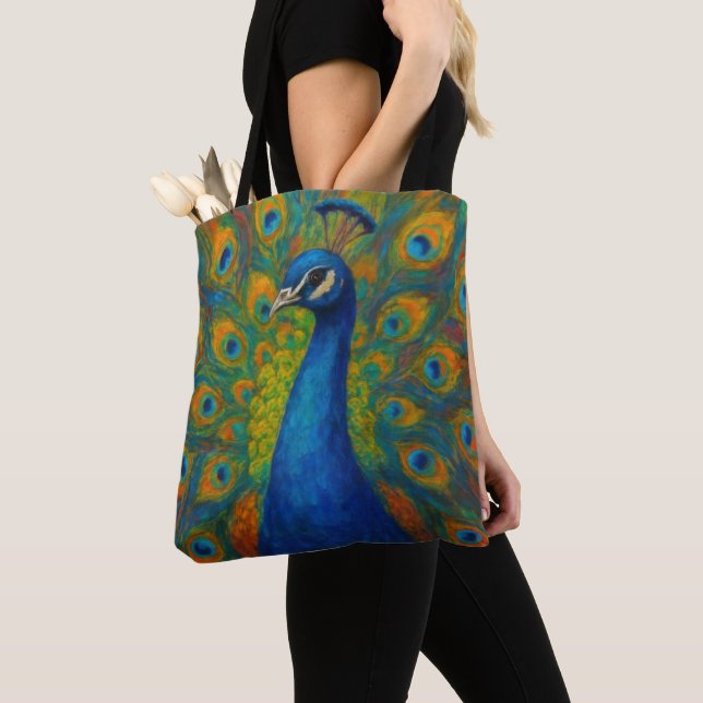 Tote Bag Paon à l'aquarelle (De près)