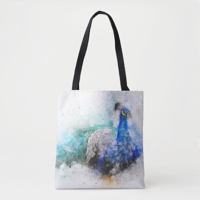 Tote Bag Paon à l'aquarelle (Devant)