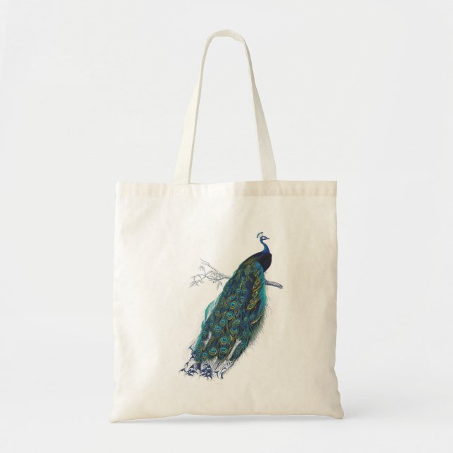 Tote Bag Paon bleu avec de belles plumes de queue (Devant)