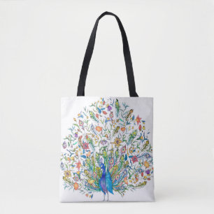 Tote Bag Paon floral aquarelle