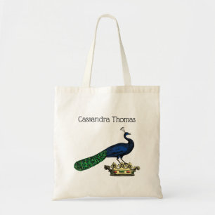 Tote Bag Paon stylisé vintage héraldique sur couronne C