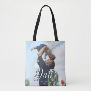 Tote Bag Papa a établi un cadeau photo de cœur de script am