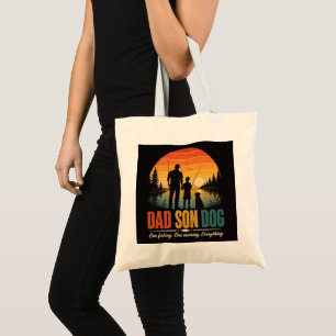 Tote Bag Papa Fils Chien Pêche Matin