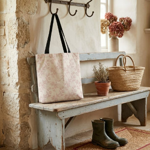Tote Bag Papier Chintz Monogramme Rose Rouge Élégant