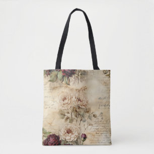 Tote Bag Papier parchemin floral lettre d'amour victorienne