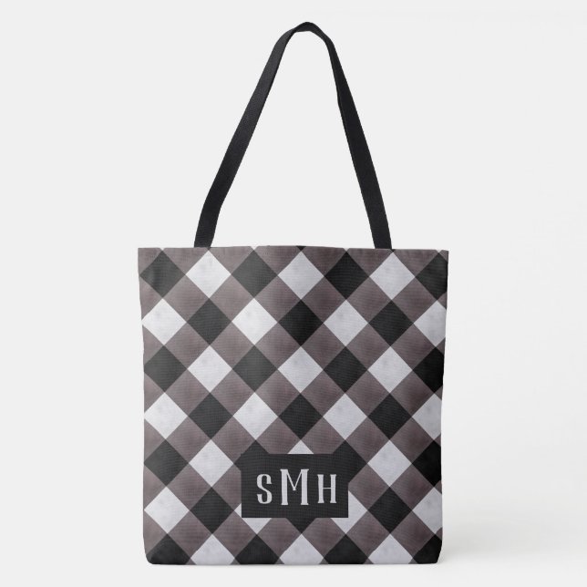 Tote Bag Papier Peint à Carreaux Buffalo Monogramme 3 Lettr (Devant)
