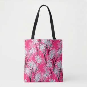 Tote Bag papier peint floral rétro style asiatique en roug