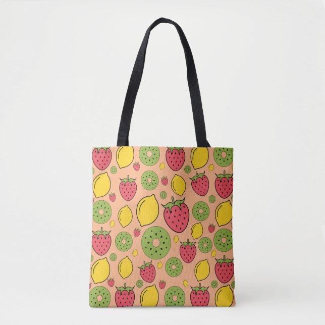Tote Bag Papier peint fraise, citron et kiwi (Devant)