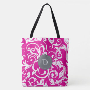 Tote Bag Papier peint moderne Magenta rose gris rose Monogr