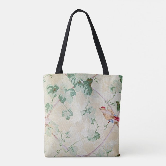 Tote Bag papier peint rétro oiseau et lierre (Dos)