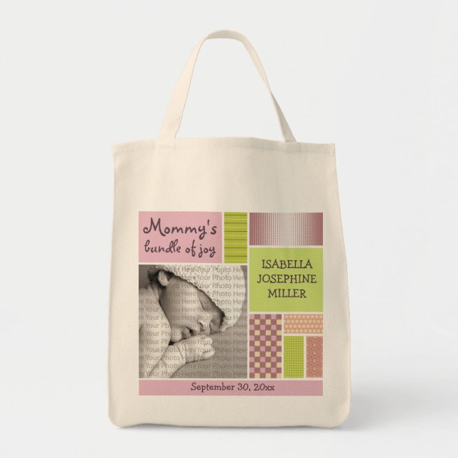 Tote Bag Papier photo personnalisé Pink Blush Patchwork (Devant)