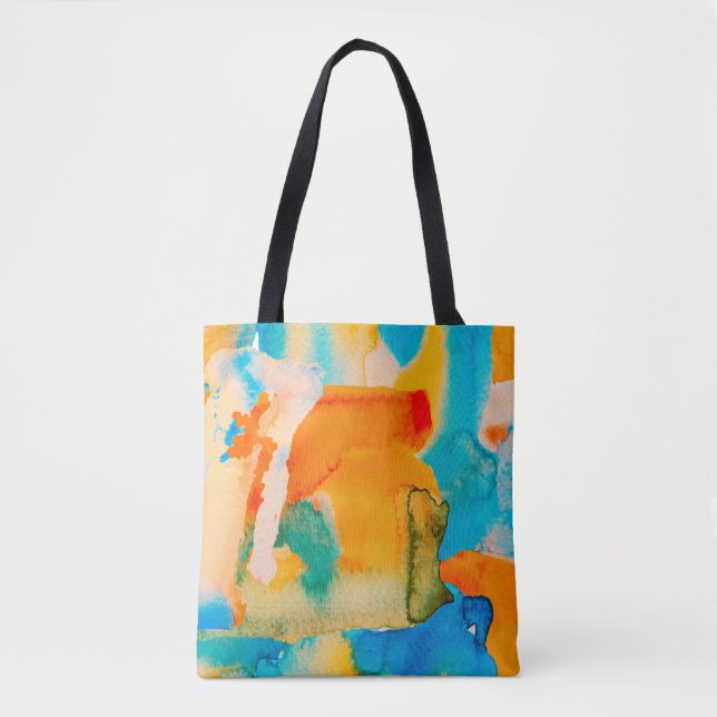 Tote Bag Papier psychédélique. Bleu classique et rouge lave (Devant)