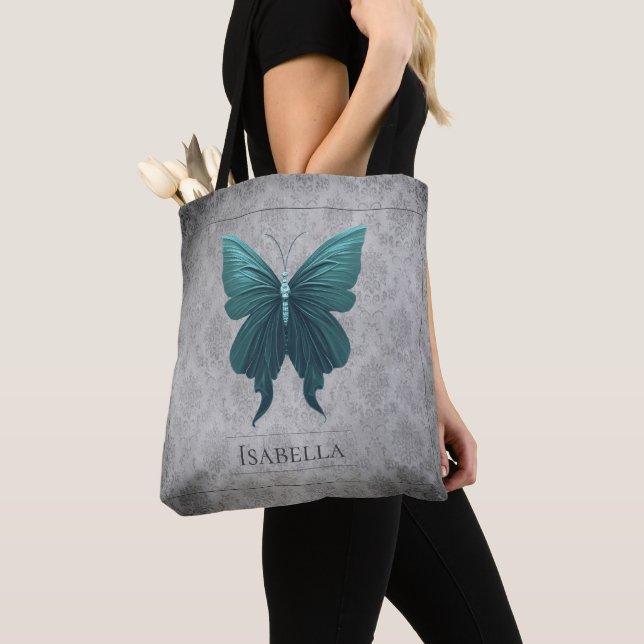 Tote Bag Papillon à bijoux turquoise (De près)