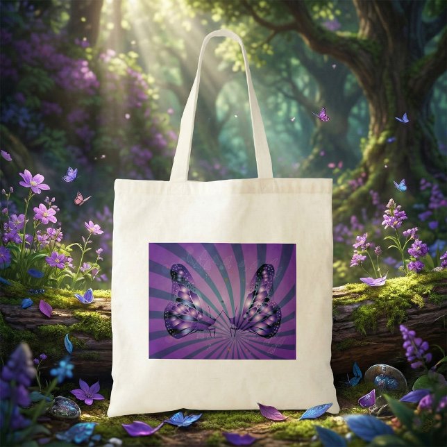 Tote Bag Papillon Abstrait pourpre avec ailes rayonnantes (Créateur téléchargé)