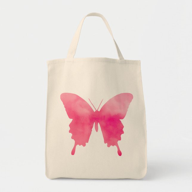 Tote Bag Papillon aquarelle - Fuchsia et Pastel Pink (Devant)