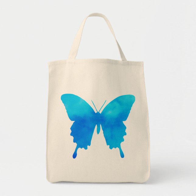 Tote Bag Papillon aquarelle - Nuances de bleu ciel (Devant)
