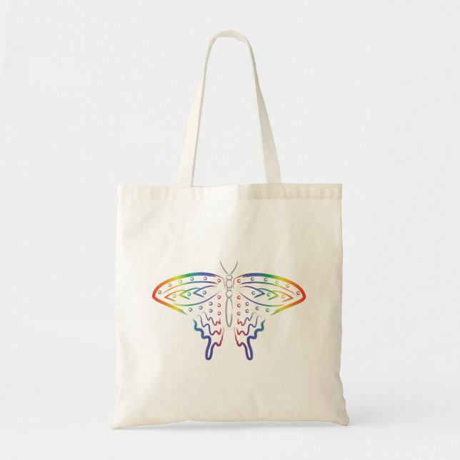 Tote Bag Papillon arc-en-ciel et Rose (Devant)