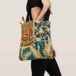 Tote Bag Papillon Art Déco Jaune et Turquoise Vibrants