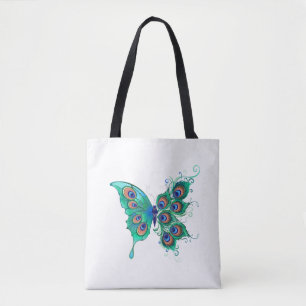 Tote Bag Papillon aux plumes de paon vert