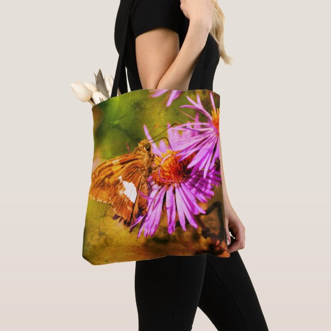Tote Bag Papillon Belle Dame Fleur d'Aster Sauvage Art (De près)