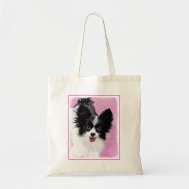 Tote Bag Papillon (blanc et noir) Peinture - Chien Art (Devant)