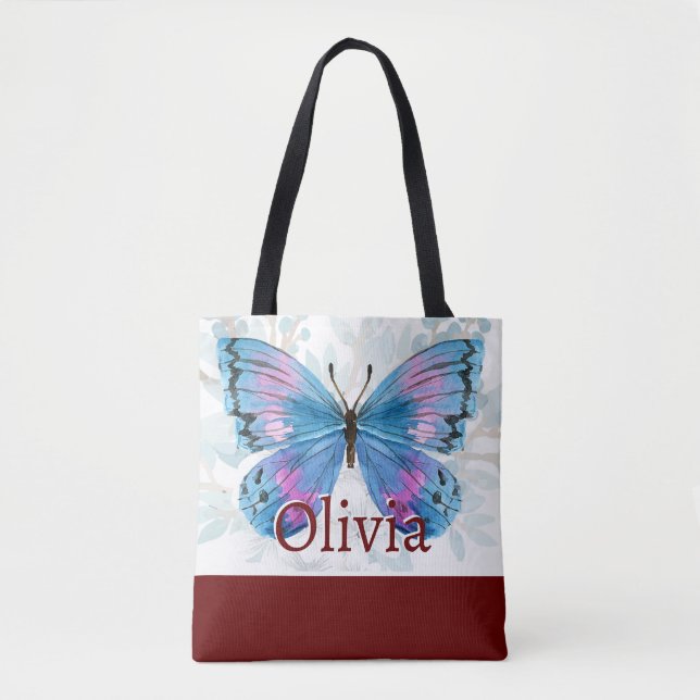 Tote Bag Papillon bleu aux accents bordeaux (Devant)