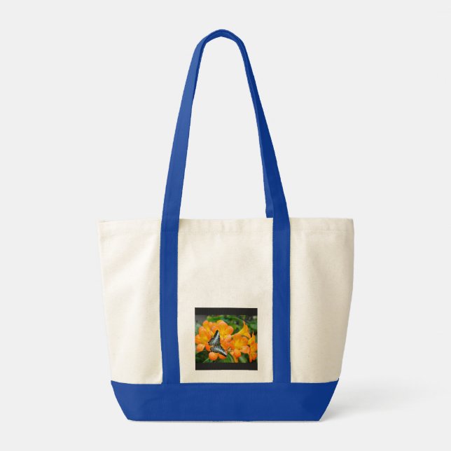 Tote Bag Papillon bleu avec Rhododendron tropical (Dos)