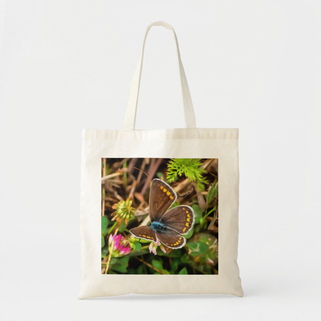 Tote Bag Papillon bleu commun Polyommatus Icarus Peinture (Devant)