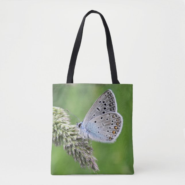 Tote Bag Papillon bleu commun sur l'herbe (Devant)