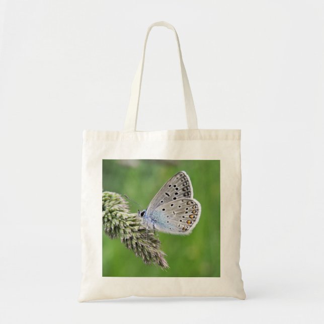 Tote Bag Papillon bleu commun sur l'herbe (Devant)