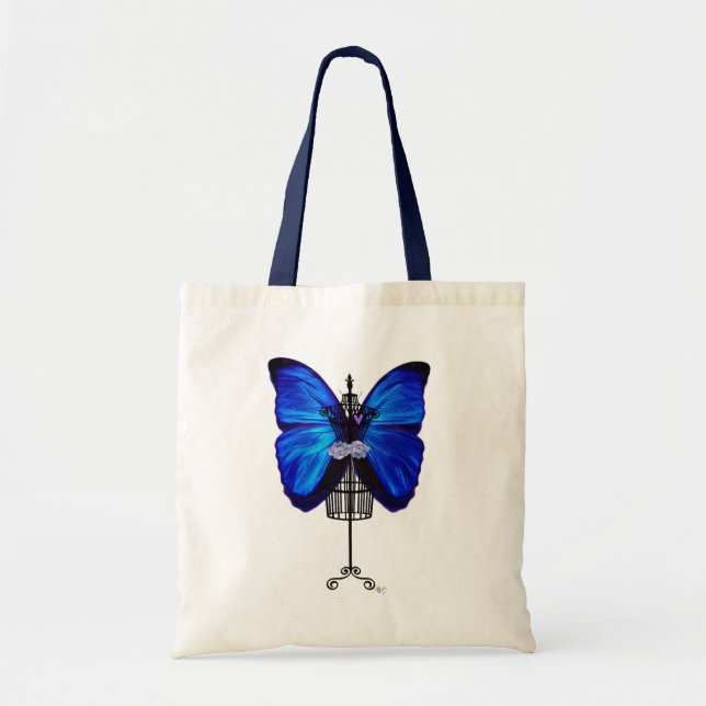 Tote Bag Papillon bleu mannequin (Devant)