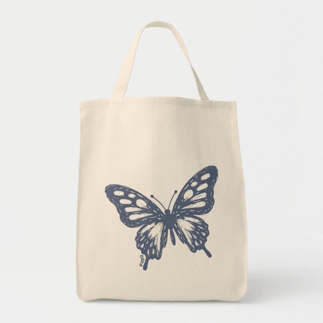 Tote Bag Papillon bleu Minimal Art de la nature par Papil (Devant)