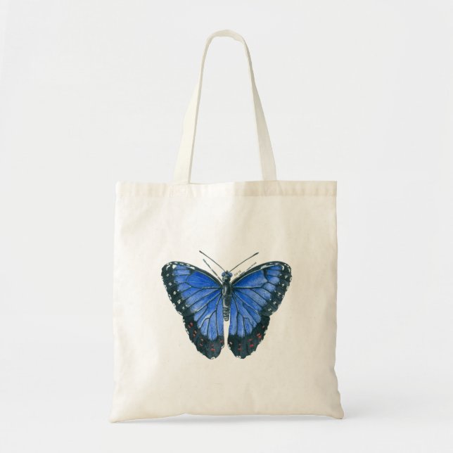 Tote Bag Papillon bleu Morpho aquarelle peinture (Devant)