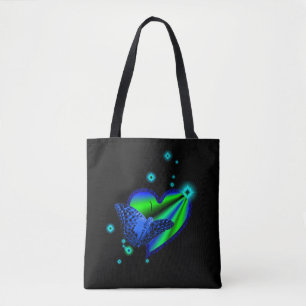 Tote Bag Papillon bleu sur Rainbow Heart avec étoiles
