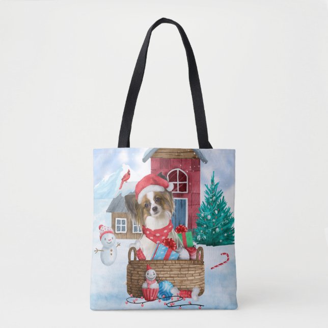 Tote Bag Papillon Chien dans la neige Maison de Chien de No (Devant)