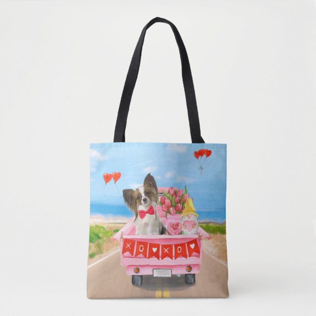 Tote Bag Papillon Chien Saint-Valentin Coeurs de Camion (Devant)