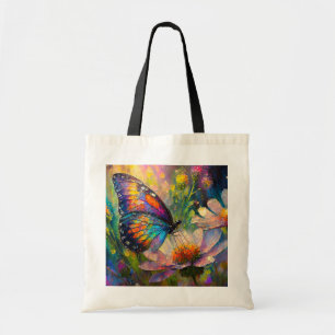 Tote Bag Papillon coloré et Fleurs sauvages à Sunrise
