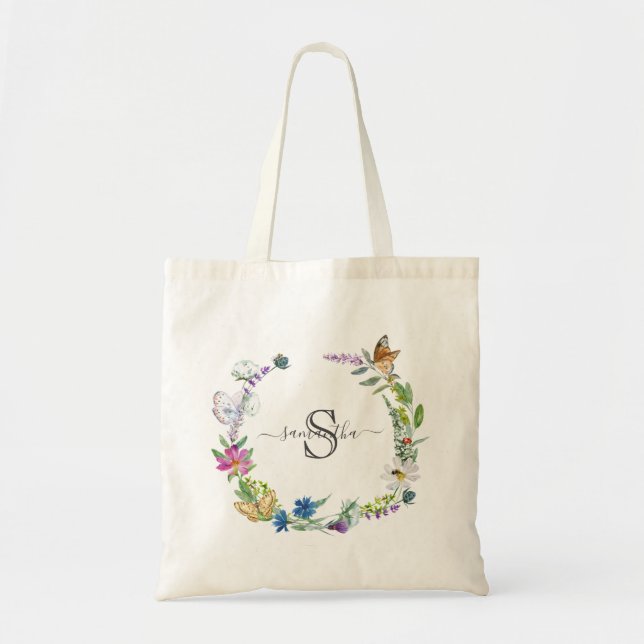 Tote Bag Papillon de calligraphie de script de monogramme F (Devant)