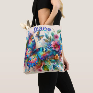 Tote Bag Papillon de jardin floral aquarelle personnalisé