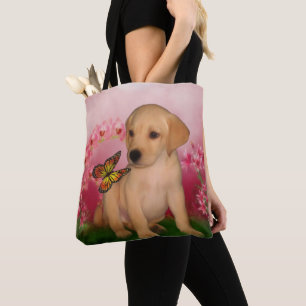 Tote Bag Papillon de marionnette jaune du Labrador Fleurs d