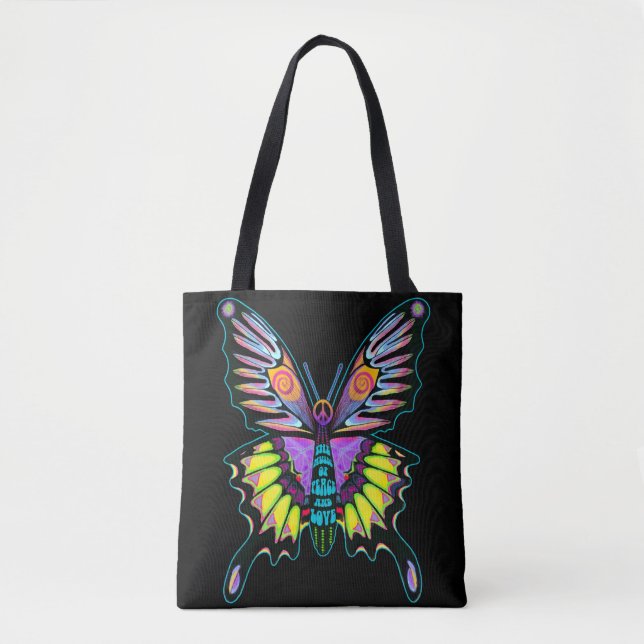 Tote Bag Papillon de paix psychédélique (Devant)
