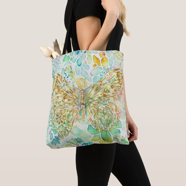 Tote Bag Papillon d'or sur Floral (De près)