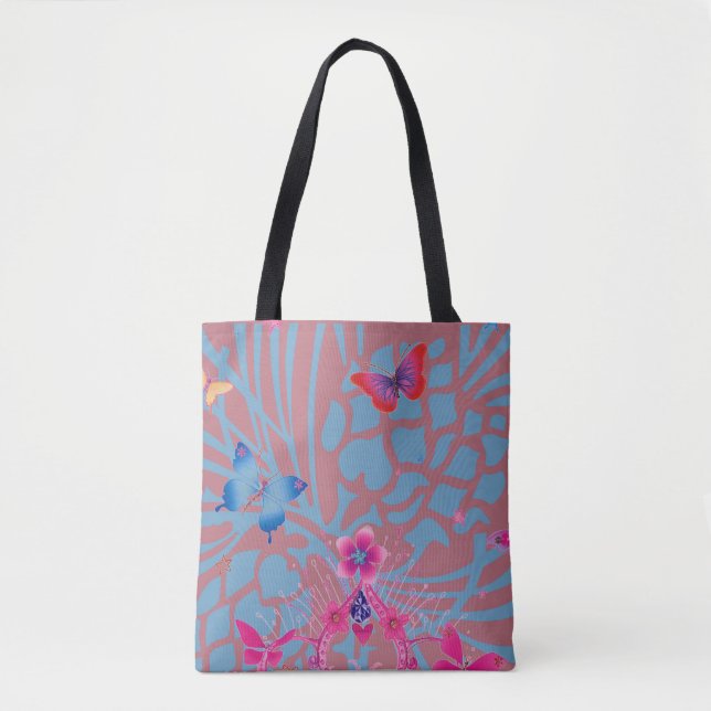 Tote Bag Papillon en Or Rose Profond Kaléidoscope Impressio (Devant)