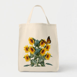 Tote Bag Papillon et tournesols jaunes Coton sergé