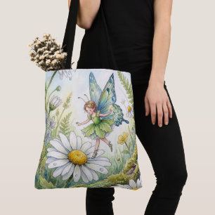 Tote Bag Papillon Fée Dans un Jardin de Pâquerettes