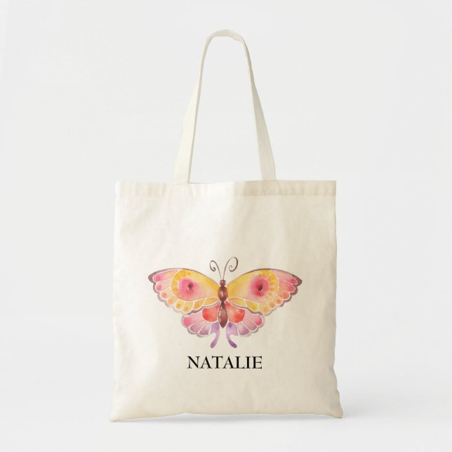 Tote Bag Papillon Filles Enfants Rose Personnalisé (Devant)