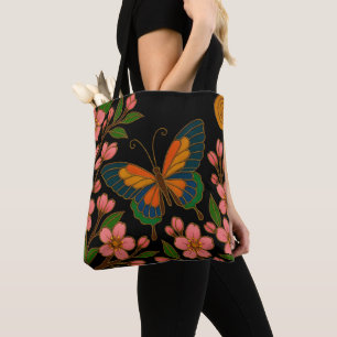 Tote Bag Papillon Fleur de Cerisier Lune